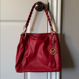 Chili Red Michael Kors Leather Purse, Braid Strap